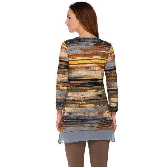 LOGO LOR GOLDSTEIN Chiffon Trim Striped Knit Top